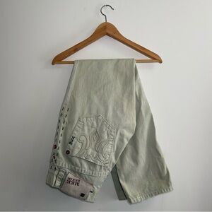 Mek Denim size 31 straight leg embroidered pockets sand wash light jeans